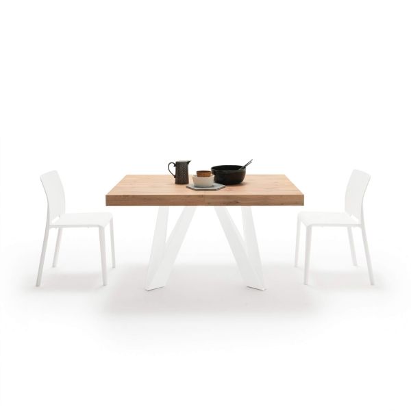 Romina Extendable Table 55.1(86.6)x35.4 in, Rustic Oak with White Iron Legs detail image 2