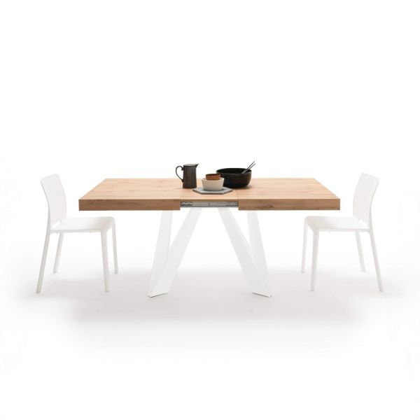 Romina Extendable Table 55.1(86.6)x35.4 in, Rustic Oak with White Iron Legs detail image 3