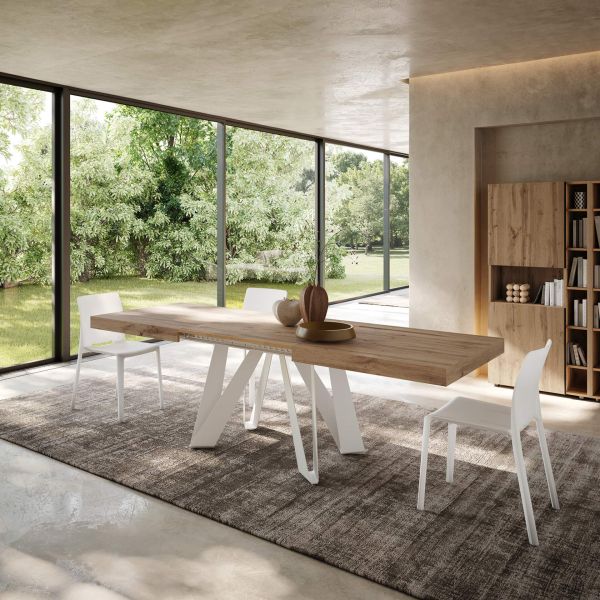 Romina Extendable Table 63(94.5)x35.4 in, Rustic Oak with White Iron Legs detail image 5