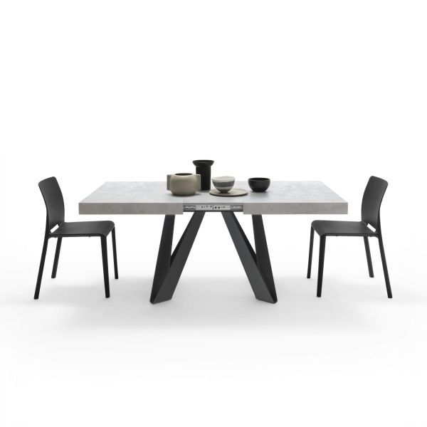 Romina Extendable Table 55.1(86.6)x35.4 in, Concrete Grey Effect with Black Iron Legs detail image 3