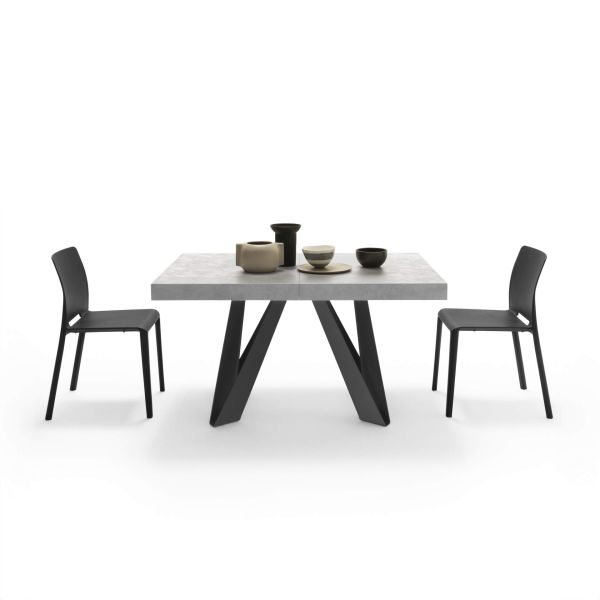 Romina Extendable Table 55.1(86.6)x35.4 in, Concrete Grey Effect with Black Iron Legs detail image 2