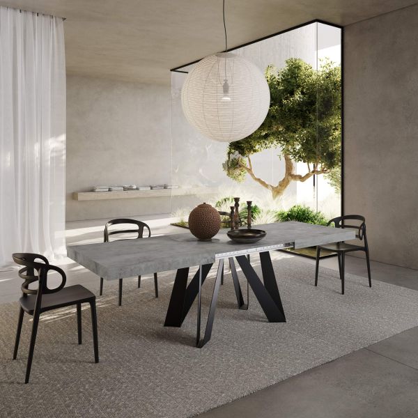 Romina Extendable Table 55.1(86.6)x35.4 in, Concrete Grey Effect with Black Iron Legs detail image 4