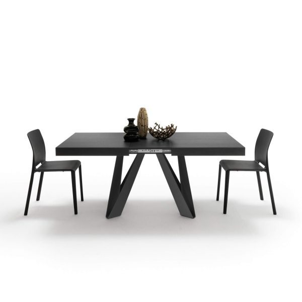 Romina Extendable Table 55.1(86.6)x35.4 in, Ashwood Black with Black Iron Legs detail image 3