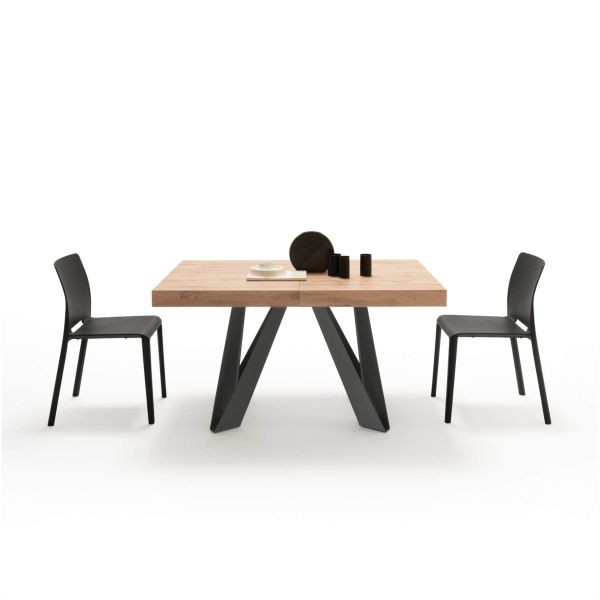 Romina Extendable Table 55.1(86.6)x35.4 in, Rustic Oak with Black Iron Legs detail image 2