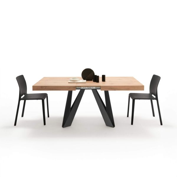 Romina Extendable Table 55.1(86.6)x35.4 in, Rustic Oak with Black Iron Legs detail image 3