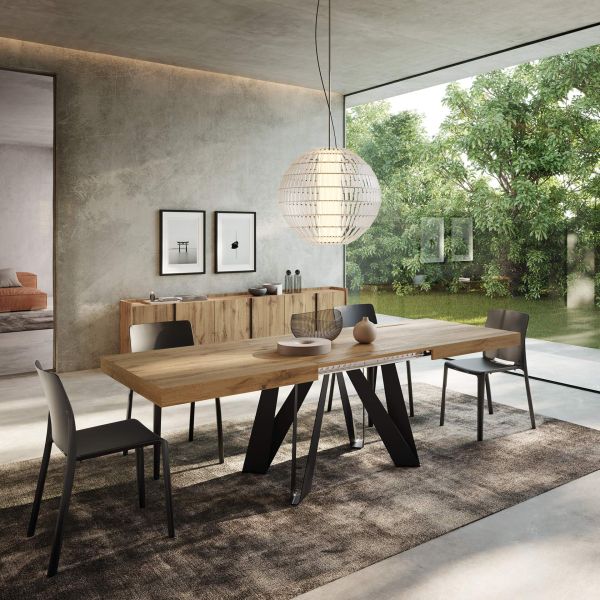 Romina Extendable Table 55.1(86.6)x35.4 in, Rustic Oak with Black Iron Legs detail image 4