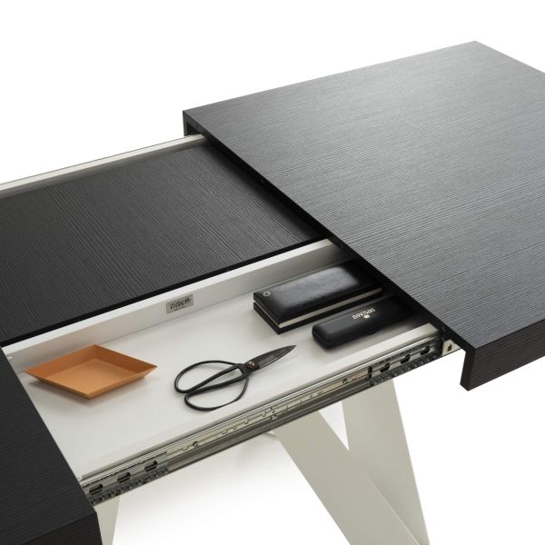Romina Extendable Table 63(94.5)x35.4 in, Ashwood Black with White Iron Legs detail image 2