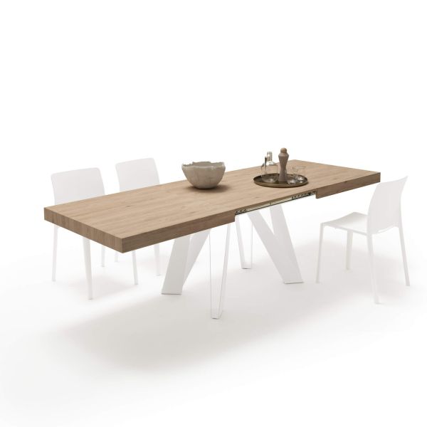 Romina Extendable Table 63(94.5)x35.4 in, Light Oak with White Iron Legs detail image 1