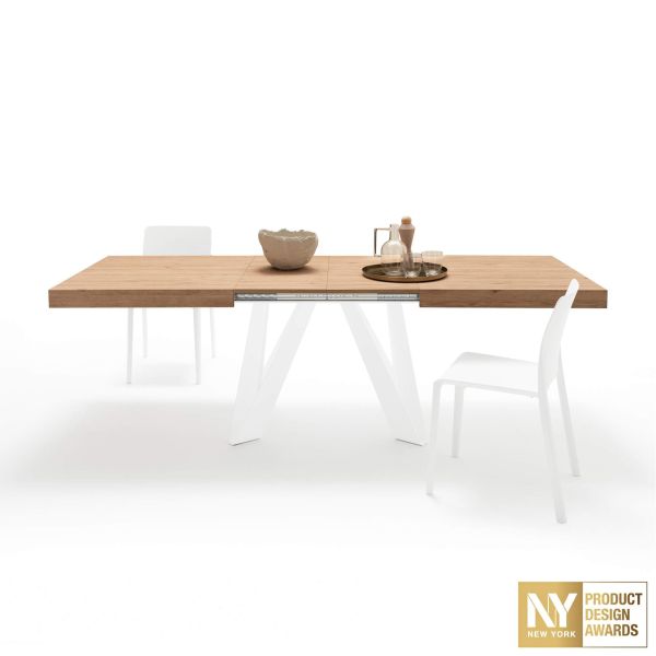 Romina Extendable Table 63(94.5)x35.4 in, Light Oak with White Iron Legs