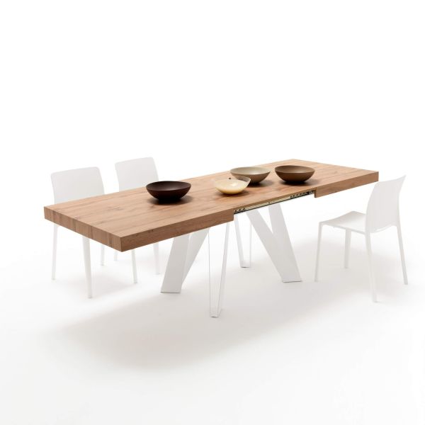 Romina Extendable Table 63(94.5)x35.4 in, Rustic Oak with White Iron Legs detail image 1