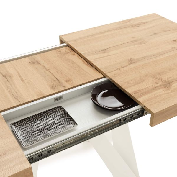 Romina Extendable Table 63(94.5)x35.4 in, Rustic Oak with White Iron Legs detail image 2