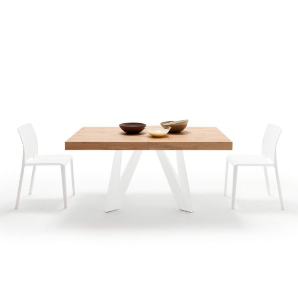 Romina Extendable Table 63(94.5)x35.4 in, Rustic Oak with White Iron Legs detail image 3