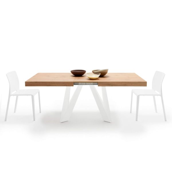 Romina Extendable Table 63(94.5)x35.4 in, Rustic Oak with White Iron Legs detail image 4