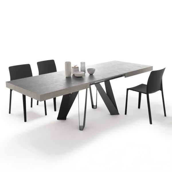 Romina Extendable Table 63(94.5)x35.4 in, Concrete Grey Effect with Black Iron Legs detail image 1