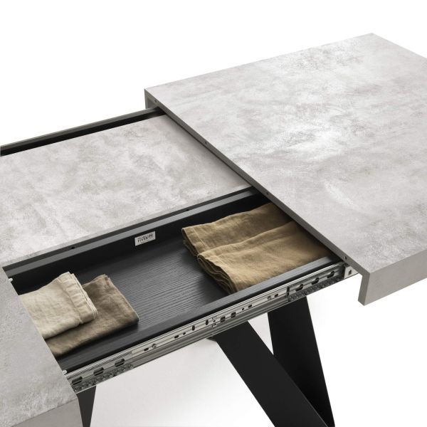 Romina Extendable Table 63(94.5)x35.4 in, Concrete Grey Effect with Black Iron Legs detail image 2
