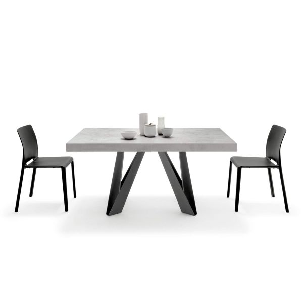 Romina Extendable Table 63(94.5)x35.4 in, Concrete Grey Effect with Black Iron Legs detail image 4