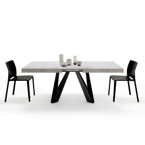 Romina Extendable Table 63(94.5)x35.4 in, Concrete Grey Effect with Black Iron Legs detail image 3