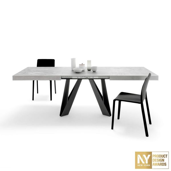 Romina Extendable Table 63(94.5)x35.4 in, Concrete Grey Effect with Black Iron Legs