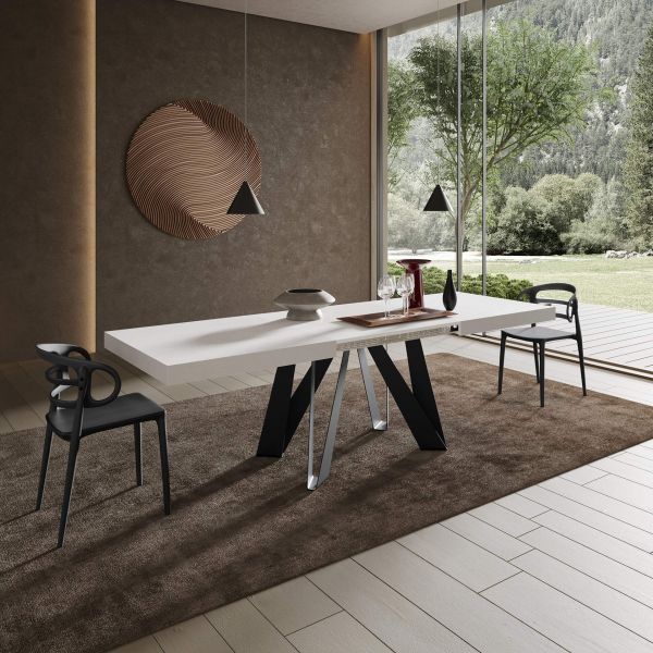 Romina Extendable Table 63(94.5)x35.4 in, Ashwood White with Black Iron Legs set image 2