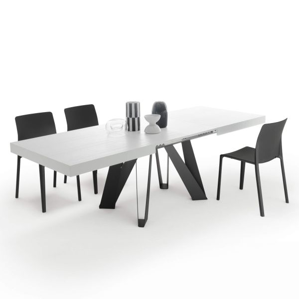 Romina Extendable Table 63(94.5)x35.4 in, Ashwood White with Black Iron Legs detail image 1