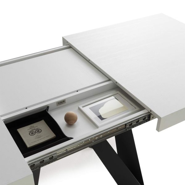 Romina Extendable Table 63(94.5)x35.4 in, Ashwood White with Black Iron Legs detail image 2