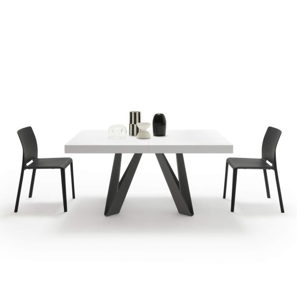 Romina Extendable Table 63(94.5)x35.4 in, Ashwood White with Black Iron Legs detail image 3