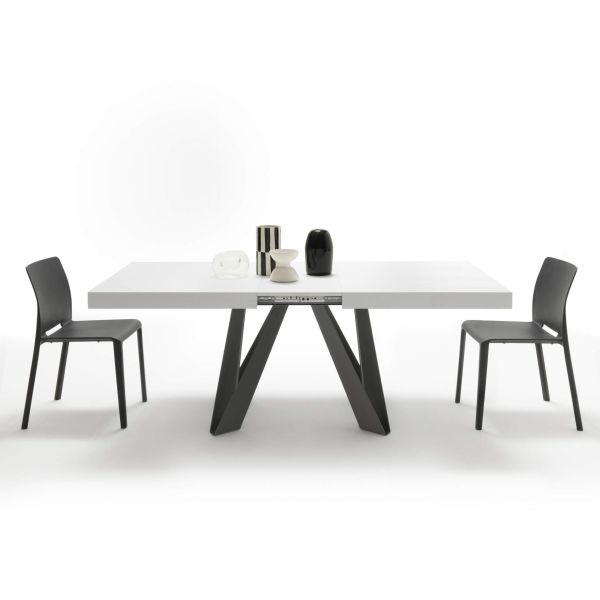 Romina Extendable Table 63(94.5)x35.4 in, Ashwood White with Black Iron Legs detail image 4