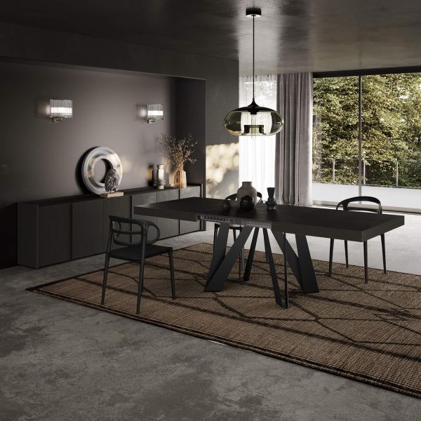 Romina Extendable Table 55.1(86.6)x35.4 in, Ashwood Black with Black Iron Legs set image 1