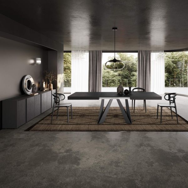Romina Extendable Table 63(94.5)x35.4 in, Ashwood Black with Black Iron Legs set image 2