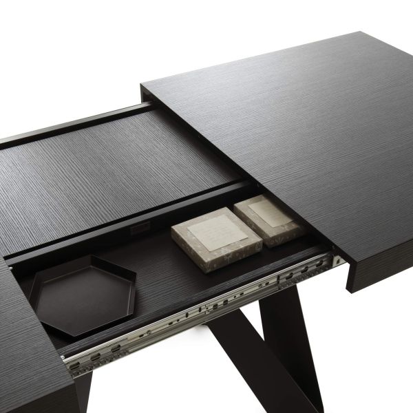 Romina Extendable Table 55.1(86.6)x35.4 in, Ashwood Black with Black Iron Legs detail image 1