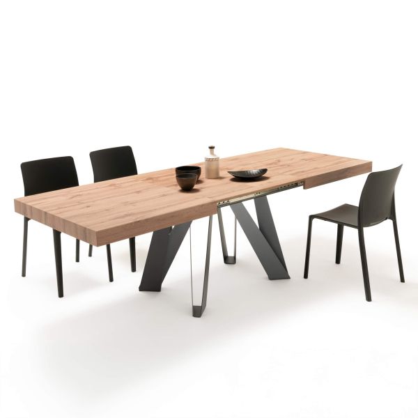 Romina Extendable Table 63(94.5)x35.4 in, Rustic Oak with Black Iron Legs detail image 1