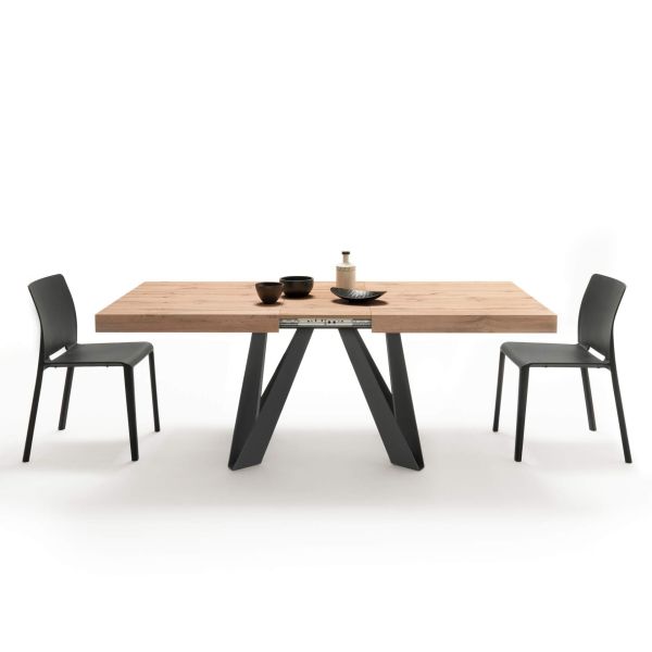 Romina Extendable Table 63(94.5)x35.4 in, Rustic Oak with Black Iron Legs detail image 4