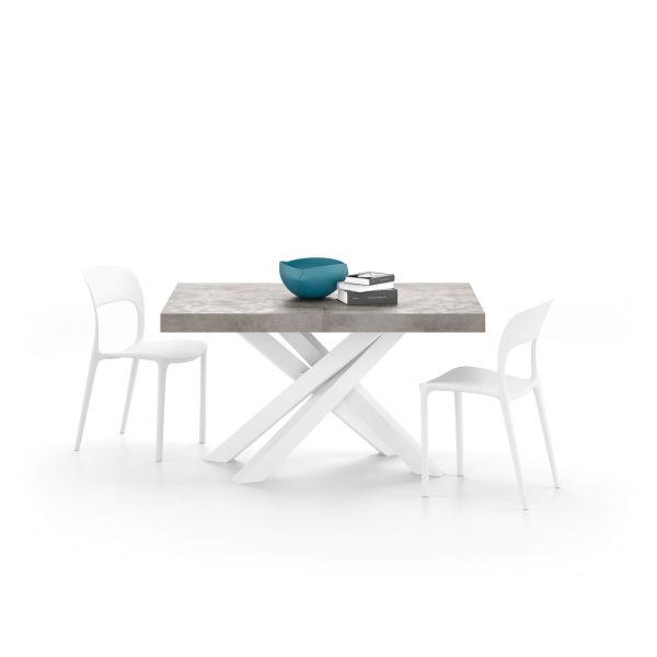 Emma 55.11(86.6)x35.4 in Extendable Table, Concrete Effect, Grey with White Crossed Legs detail image 1