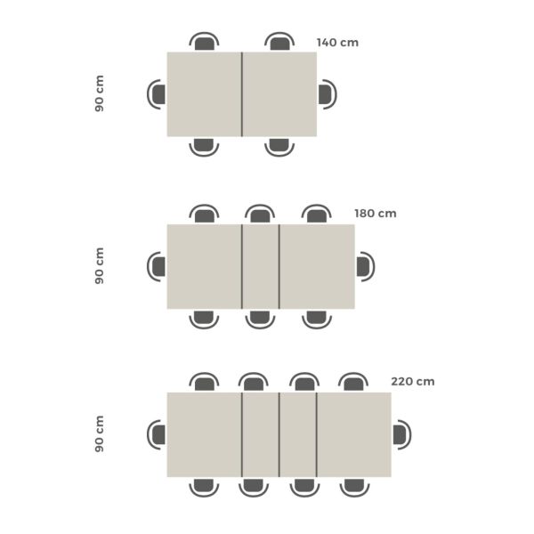 Emma 55.11(86.6)x35.4 in Extendable Table, Concrete Effect, Grey with White Crossed Legs technical image 4