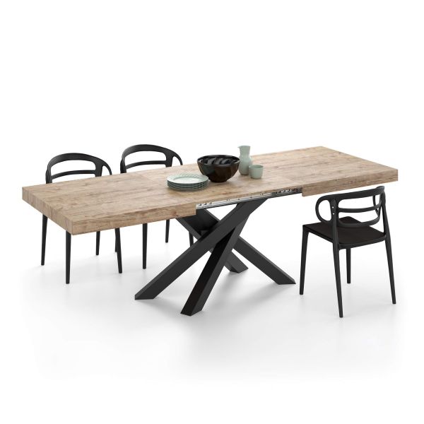 Emma 63(94.5)x35.4 in Extendable Table, Oak with Black Crossed Legs detail image 3