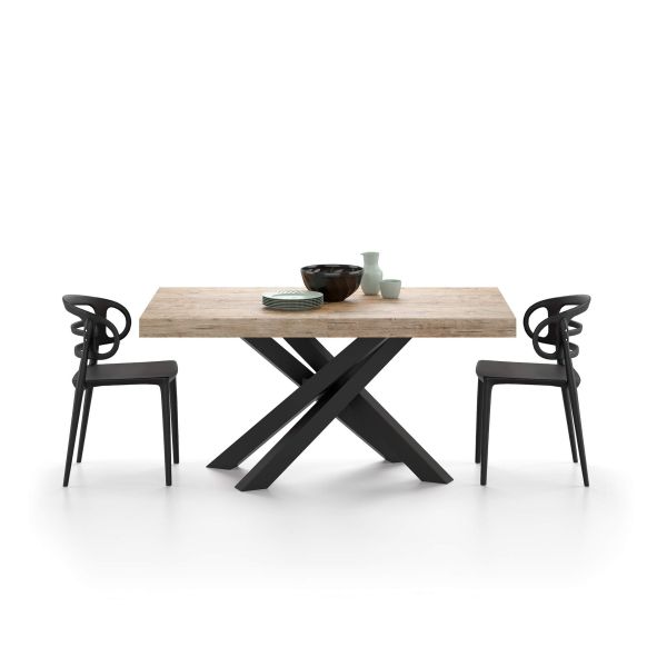 Emma 63(94.5)x35.4 in Extendable Table, Oak with Black Crossed Legs detail image 2