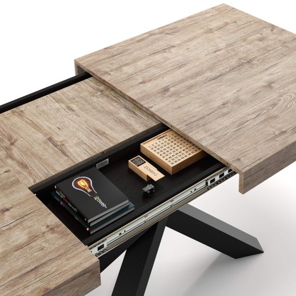 Emma 63(94.5)x35.4 in Extendable Table, Oak with Black Crossed Legs detail image 1