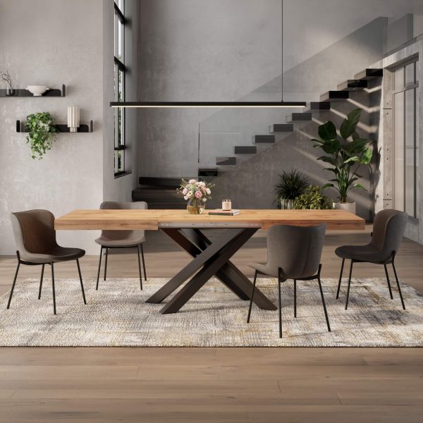 Emma 63(94.5)x35.4 in Extendable Table, Rustic Oak with Black