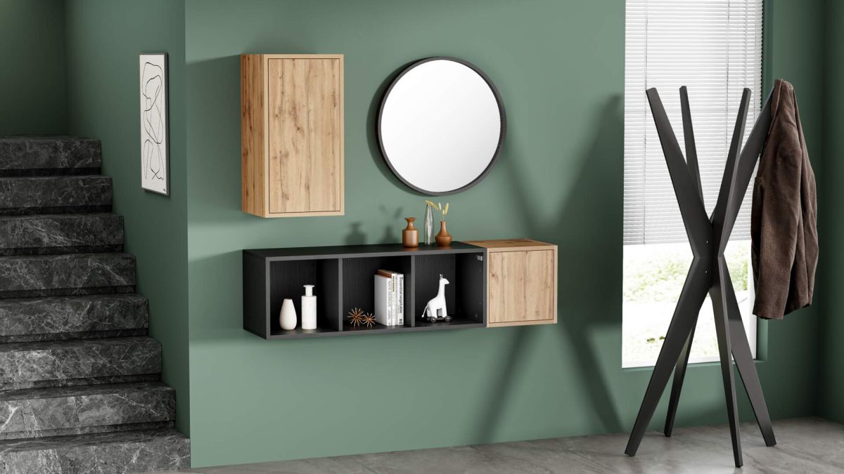 Olivia Round Mirror, 25.19 in diameter, Ashwood Black set image 2
