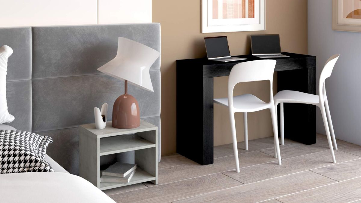 Evolution Desk 47.2 x 15.7 in, with Wireless Charger, Concrete Effect, Grey with Two Legs set image 1