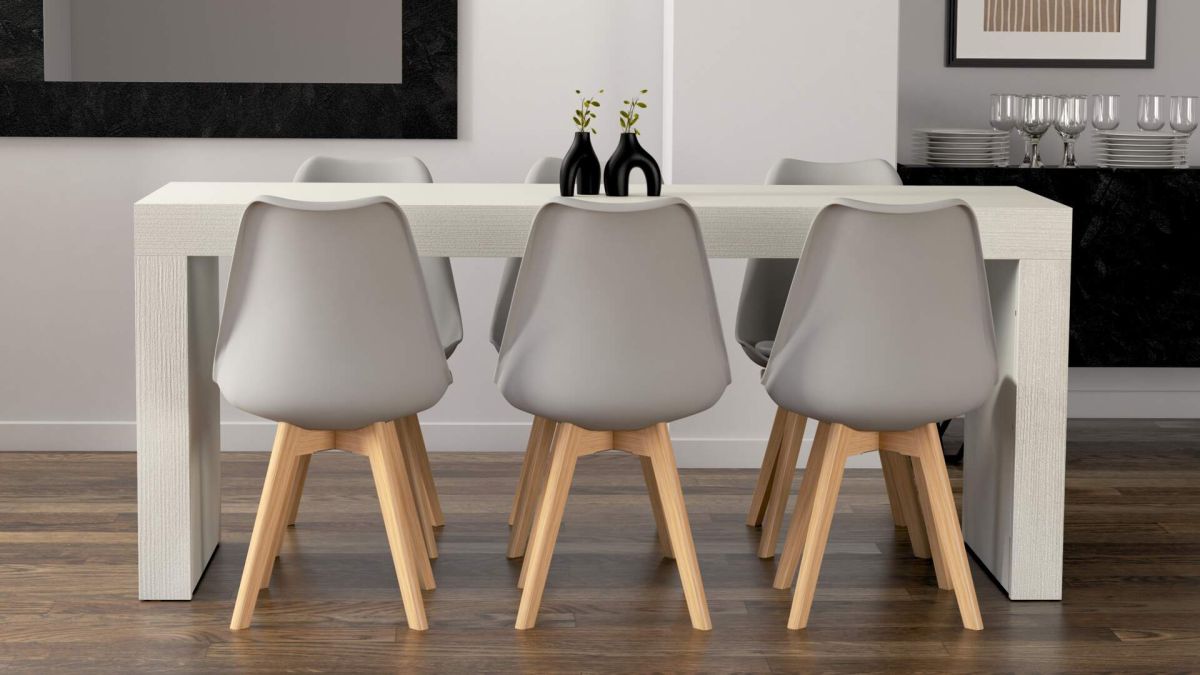 Evolution dining table 70.9 x 23.6 in, with Wireless Charger, Ashwood White with Two Legs set image 2