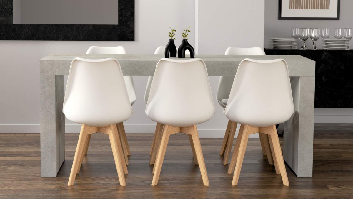 Evolution dining table 70.9 x 23.6 in, with Wireless Charger, Concrete Effect, Grey with Two Legs set image 2