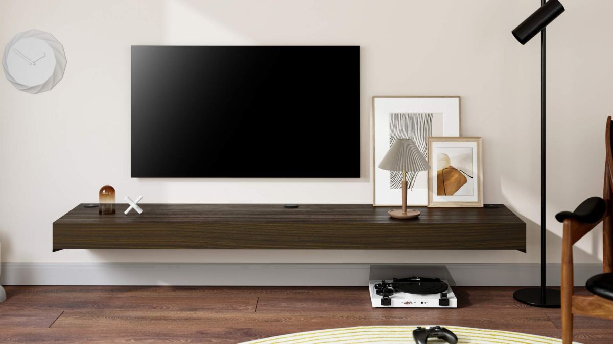 Floating tv stand Evolution with Wireless Charger 70.9 x 15.7 in, Dark Walnut set image 1