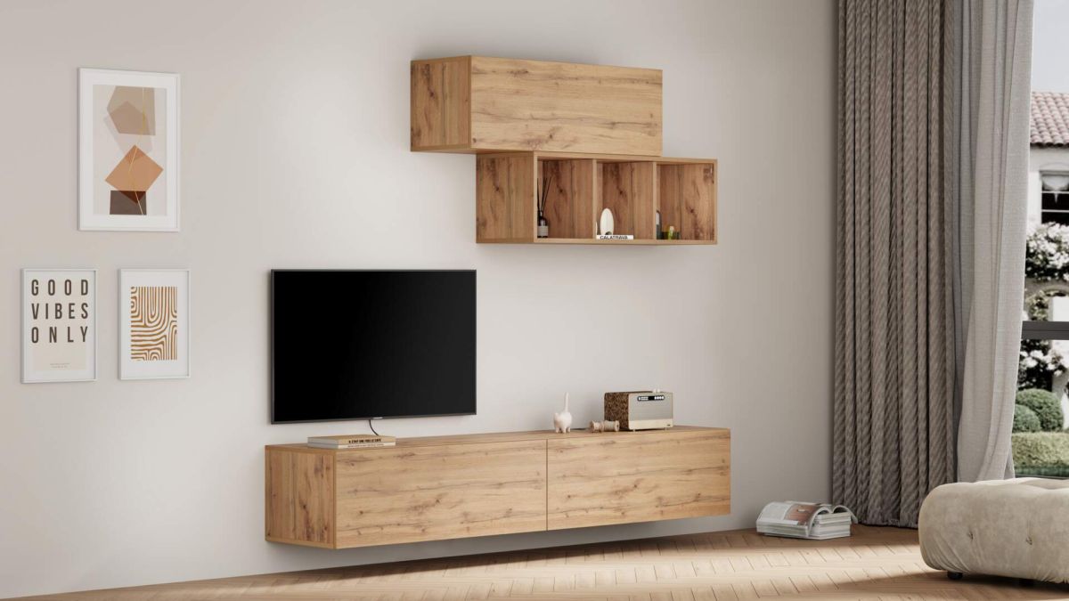 Easy Living Room Wall Unit 3, Rustic Oak, 81.9x17.3x72.8 in set image 1