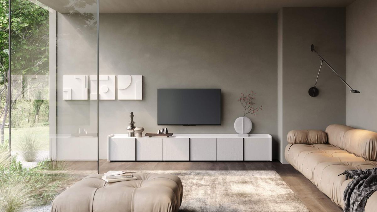 Romina Low Sideboard (107.71x14.17x27.55 in), 6 Doors, Ashwood White set image 1