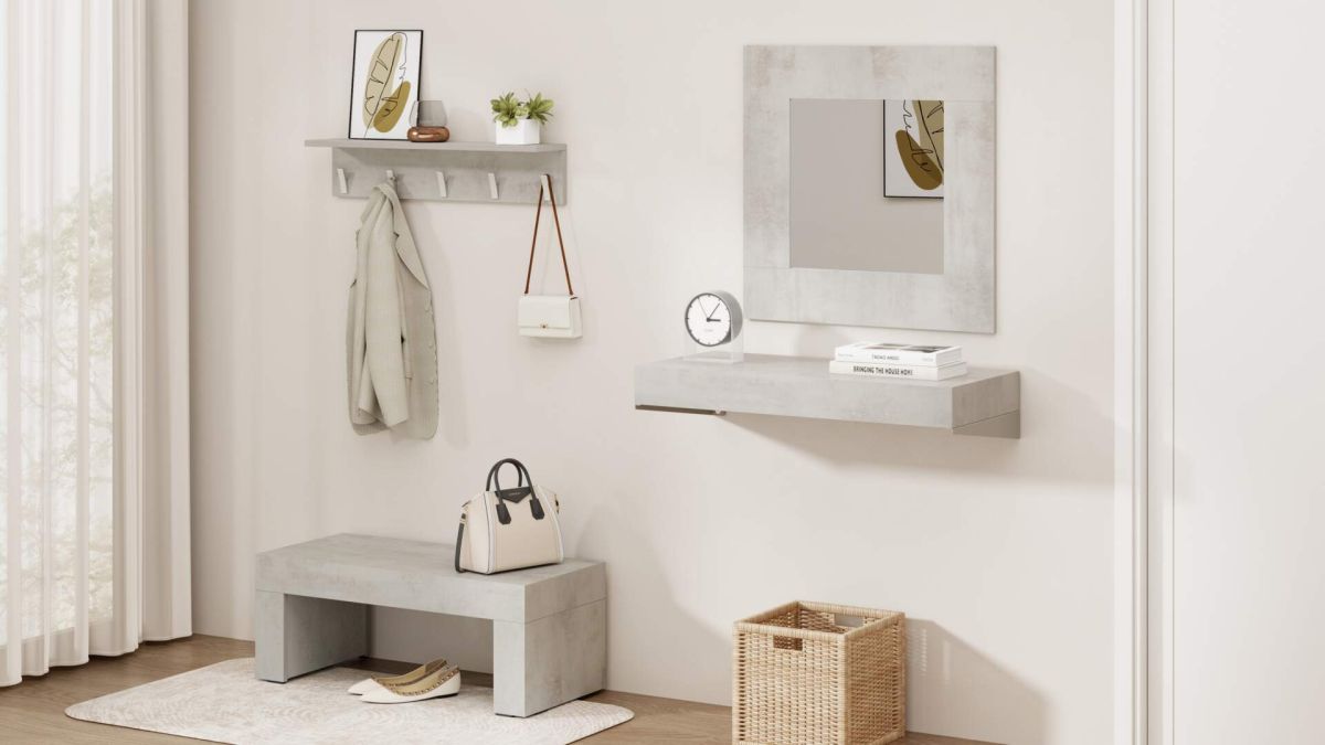 Floating Console Table Evolution 35.43 x 15.74 in, Concrete Effect, Grey Effect set image 1