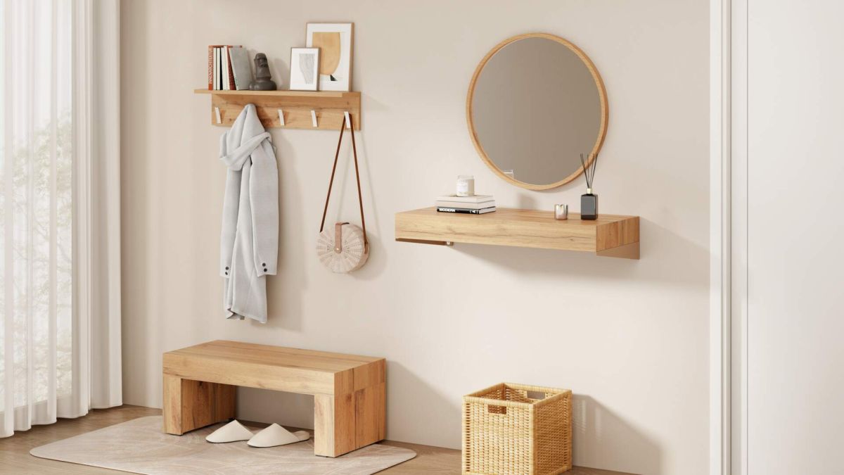 Floating Console Table Evolution 35.43 x 15.74 in, Rustic Oak set image 1
