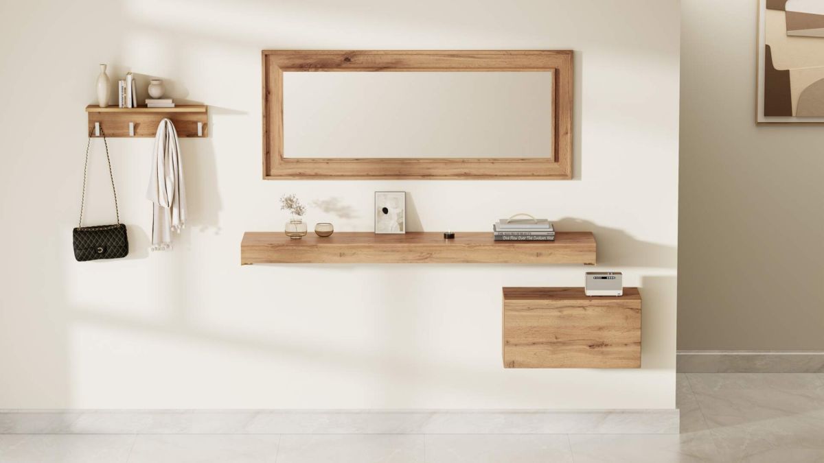 Floating Console Table Evolution 70.86 x 15.74 in, Rustic Oak set image 1