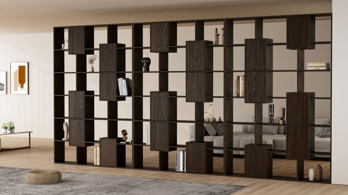 Iacopo XXL Bookcase with panel doors (189.9 x 93.1 in), Dark Walnut set image 1