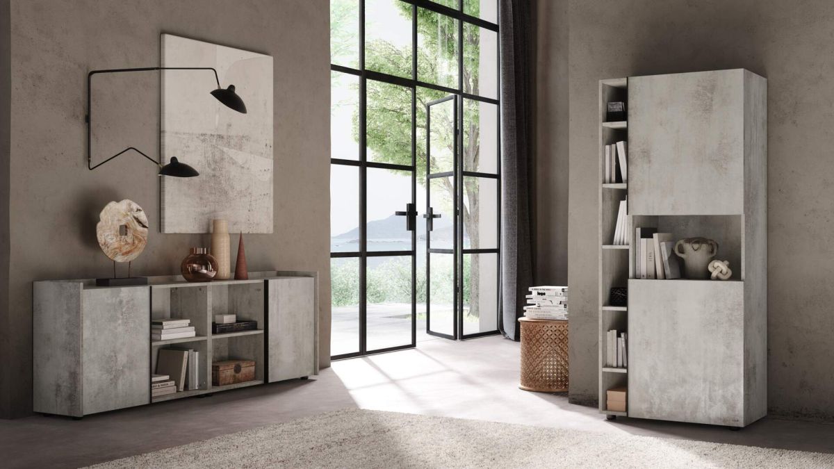 Romina Modular Bookcase (60.34 x 68.34 in), Concrete Grey Effect set image 1